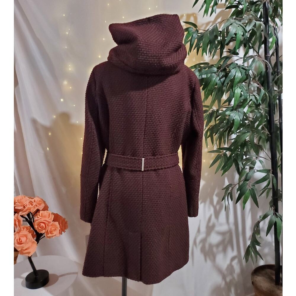 Calvin Klein NWT Woven Belted Hooded Zip Mid Length Coat Womens Size XL Plum - Picture 3 of 15